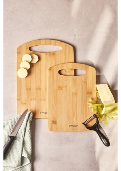 Kahverengi 2'li Bambu Kesme Tahtası, Şık ve Dayanıklı Mutfak Gereci