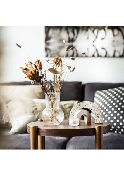 Şeffaf 17 cm Dekoratif Cam Vazo ve Karaf Seti Beyaz