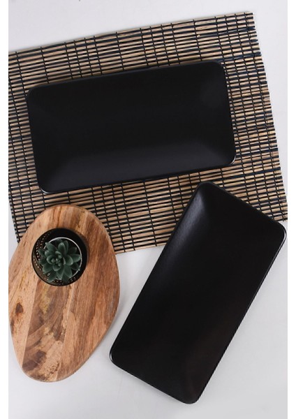 Mat Siyah Siera Kayık Tabak 33 Cm, 2’li Set
