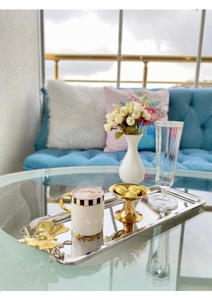 6'lı Dikdörtgen Paslanmaz Çelik Tepsi Seti, Kelebek Detaylı, Şık Sunum Için Idealdir modelleri