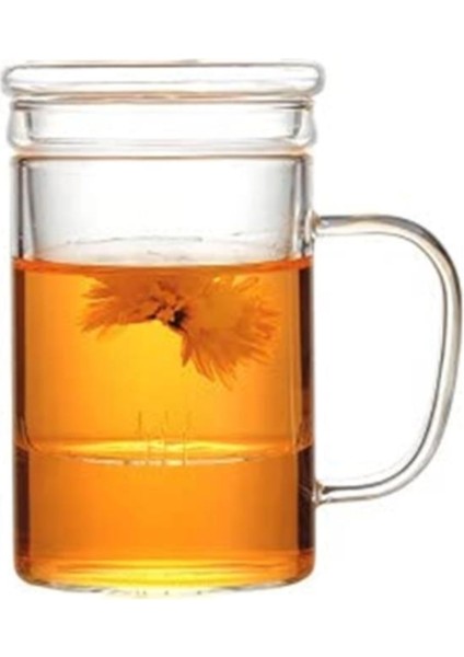 Cam Kapaklı Demleme Süzgeçli 350 ml Isıya Dayanıklı Borosilikat Kupa
