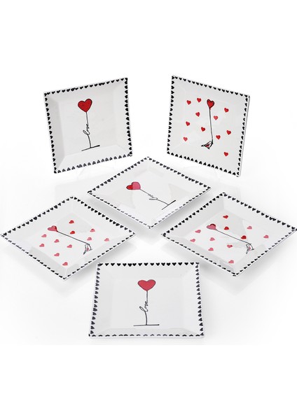 Kırmızı 6'lı El Yapımı Seramik Pasta ve Meyve Sunum Seti 20CM modelleri