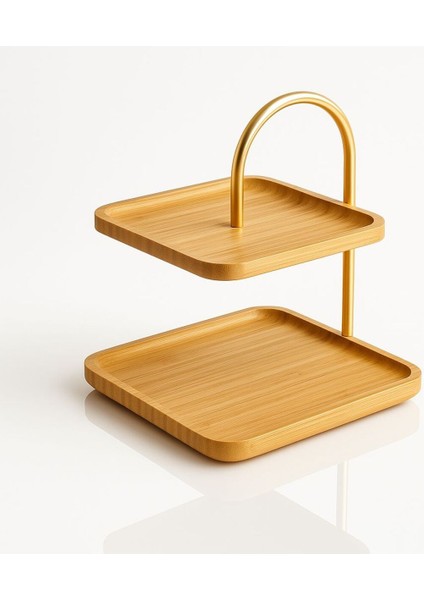 Bambu Çift Katlı Sunum Standı, Dekoratif ve Şık Sunum Seti