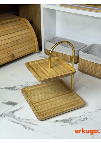 Bambu 2 Katlı Sunum Standı, Dekoratif ve Şık Çok Amaçlı Sunum Seti fiyatları