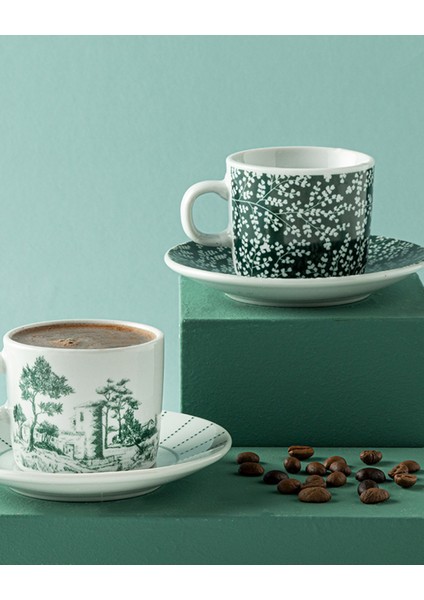 Koyu Yeşil 4 Parça 2 Kişilik Kahve Fincan Takımı, Şık ve Zarif Tasarım