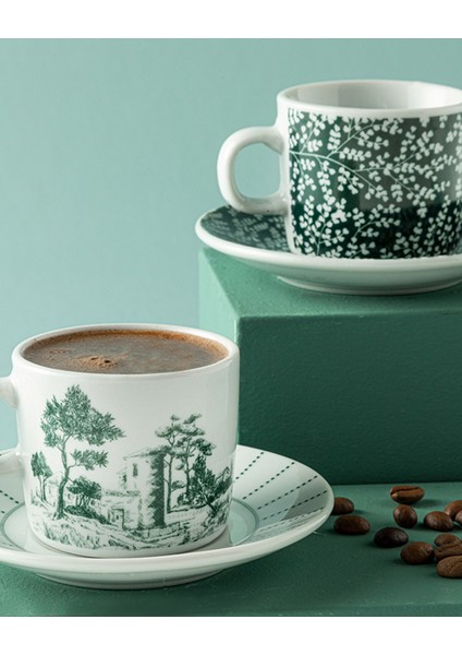 Koyu Yeşil 4 Parça 2 Kişilik Kahve Fincan Takımı, Şık ve Zarif Tasarım fiyatları