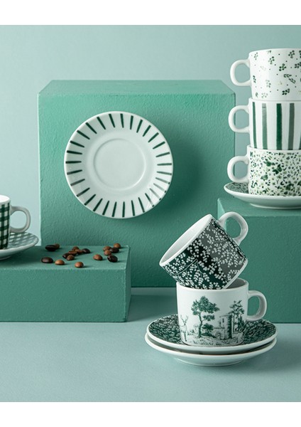 Koyu Yeşil 4 Parça 2 Kişilik Kahve Fincan Takımı, Şık ve Zarif Tasarım modelleri