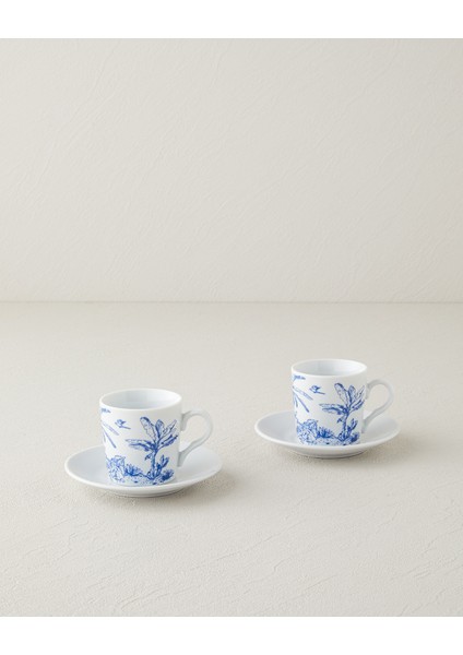 Mavi 4'lü Porselen Kahve Fincan Takımı, 2 Kişilik, Şık ve Zarif Tasarım