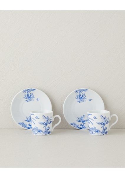 Mavi 4'lü Porselen Kahve Fincan Takımı, 2 Kişilik, Şık ve Zarif Tasarım fiyatları