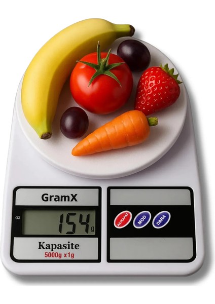 Beyaz Dijital Mutfak Tartısı, Hassas Ölçüm, LCD Ekranli, Kolay Kullanım