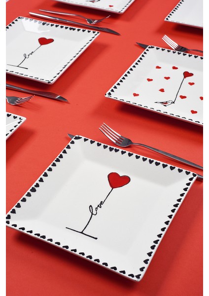 6'lı Kırmızı Seramik Pasta ve Meyve Sunum Seti, 20CM, El Işçiliği fiyatları