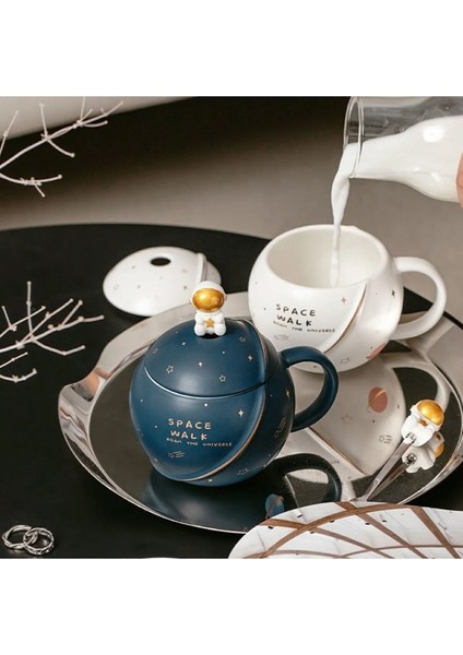 Uzay Temalı Kapaklı Kaşıklı Lacivert Kupa Bardak, Şık ve Fonksiyonel Tasarım fiyatları