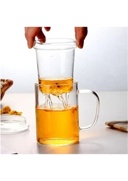 Isıya Dayanıklı Borosilikat Cam Kupa Bardak, 350 Ml, Cam Kapaklı ve Demleme Süzgeçli fiyatları