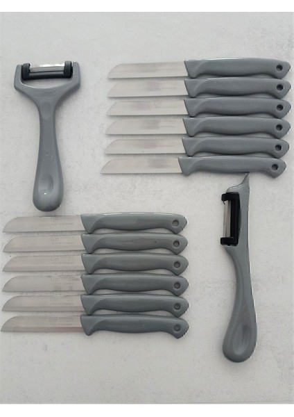 12'li Meyve Sebze Doğrama Bıçağı ve 2'li Soyacak Seti Gri