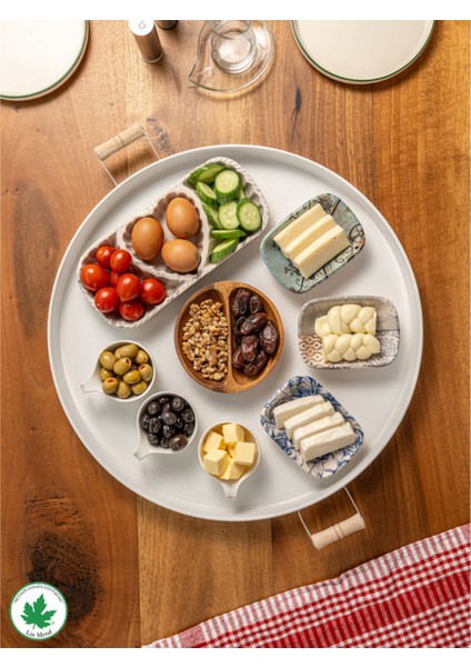 51CM Ahşap Kulplu Krem Metal Yuvarlak Sunum Tepsisi fiyatları