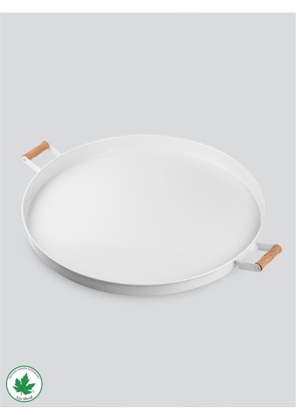 51CM Ahşap Kulplu Krem Metal Yuvarlak Sunum Tepsisi fırsatları
