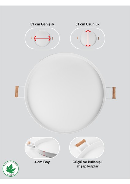 51CM Ahşap Kulplu Krem Metal Yuvarlak Sunum Tepsisi indirimleri
