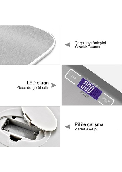 Dijital Mutfak Tartısı, 5kg, Hassas, LCD Ekran, Paslanmaz Çelik, 1gr modelleri