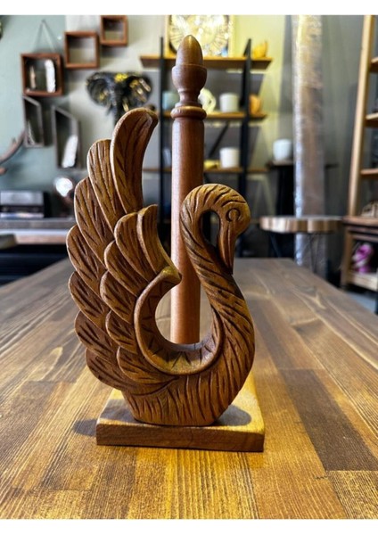 Yeşil Ahşap Kuğu Desenli Peçetelik ve Rulo Havluluk