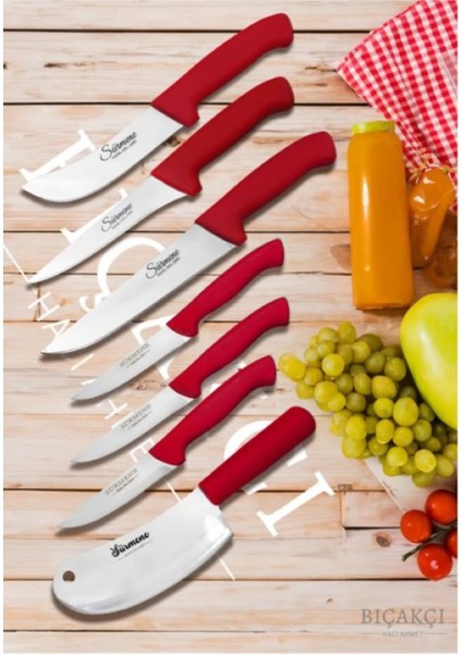7 Parça Kırmızı Et, Ekmek, Sebze Mutfak Bıçak Seti modelleri