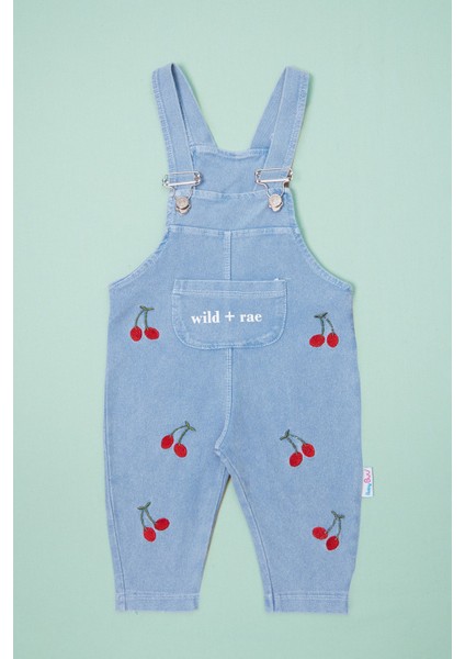 %100 Pamuk Kiraz Nakışlı Kız Çocuk 2 Li Salopet Takım fırsatları