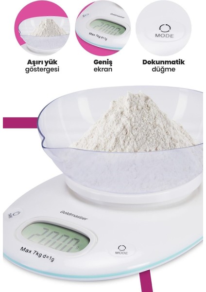 Geniş LED Ekranlı Dokunmatik Dijital Mutfak Tartısı 1g-7kg Beyaz fiyatları