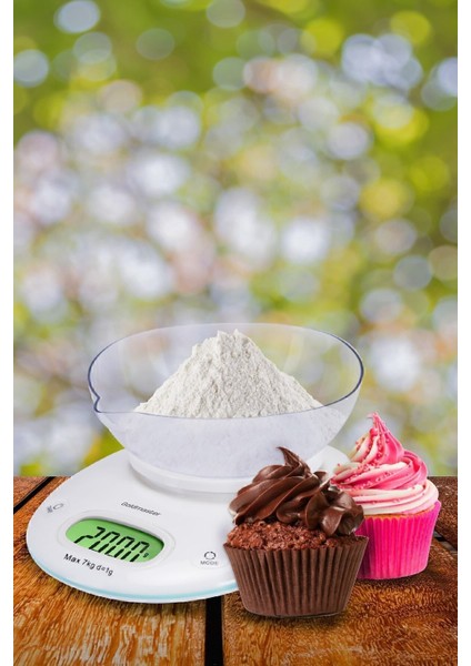 Geniş LED Ekranlı Dokunmatik Dijital Mutfak Tartısı 1g-7kg Beyaz fırsatları