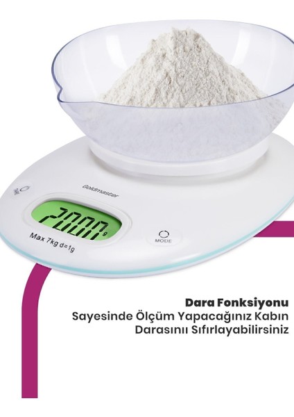 Geniş LED Ekranlı Dokunmatik Dijital Mutfak Tartısı 1g-7kg Beyaz indirimleri