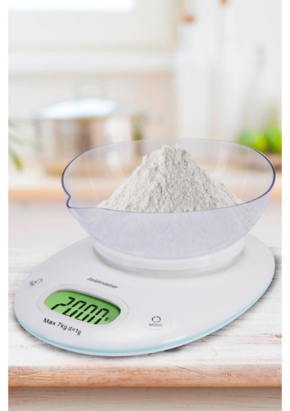 Geniş LED Ekranlı Dokunmatik Dijital Mutfak Tartısı 1g-7kg Beyaz