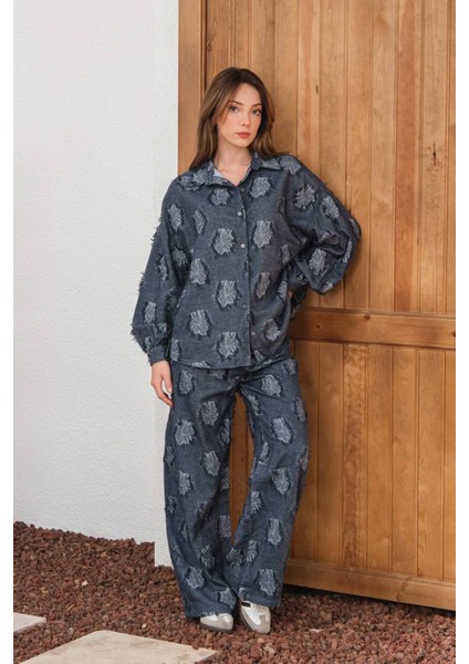 Kadın Desenli Gömlek Pant Takım Lacivert - 26K 6024 fiyatları