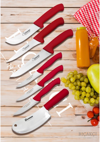 7 Parça Kırmızı Et, Ekmek, Sebze Mutfak Bıçakları Seti, Pratik ve Şık Tasarım