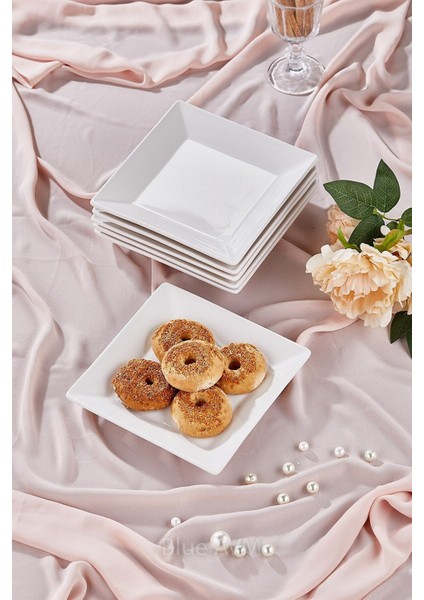 Beyaz 6'lı Kare Seramik Servis ve Kahvaltı Tabak Seti