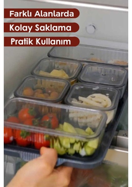 6 Bölmeli 13 Parçalı Füme Kahvaltı ve Saklama Kabı Seti, Tepsili, Vakum Kapaklı indirimleri