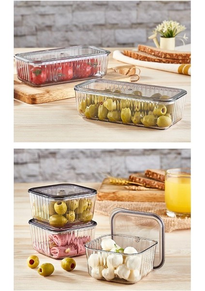 6 Bölmeli 13 Parçalı Füme Kahvaltı ve Saklama Kabı Seti, Tepsili, Vakum Kapaklı