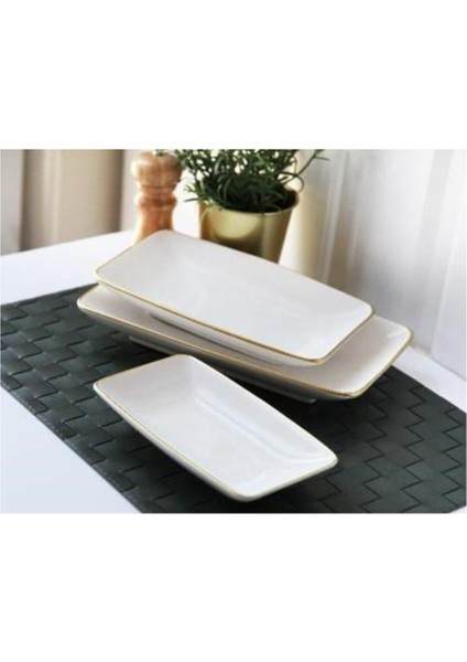 Bej Seramik Kayık Tabak Seti, Zarif ve Şık 3’lü Tasarım