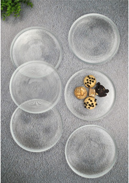 Vargas Serisi 6'lı Cam Servis Tabağı, 21 Cm, Şık ve Zarif Kahvaltı Tabakları