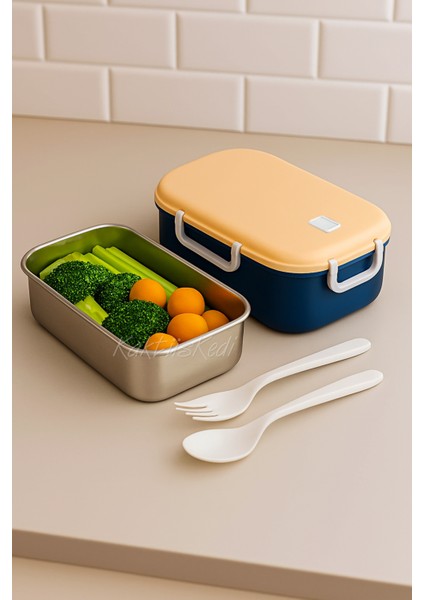 Lacivert Paslanmaz Çelik Tek Bölmeli Sızdırmaz Yemek Kabı