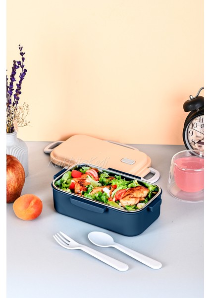 Lacivert Paslanmaz Çelik Tek Bölmeli Sızdırmaz Yemek Kabı