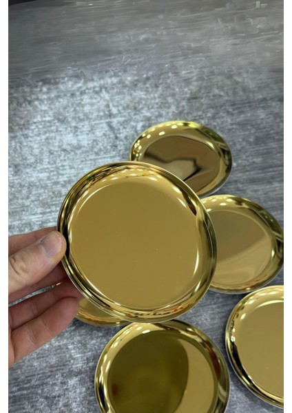 Altın Renk Mini Paslanmaz Çelik Çerez ve Tatlı Tabağı 12CM (6'lı Set) fiyatları