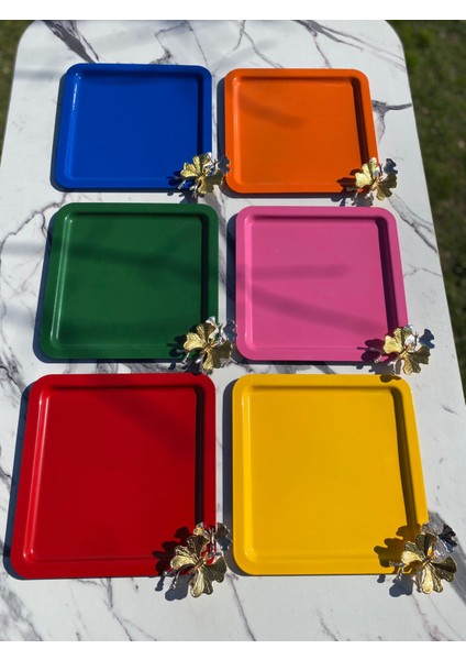 Renkli 6’lı Kare Kelebek Aksesuarlı Paslanmaz Çelik Servis Tepsisi fiyatları