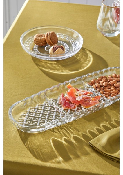 El Yapımı Beyaz Cam Kayık Tabak, 3 Bölmeli, Şık ve Kullanışlı Tasarım