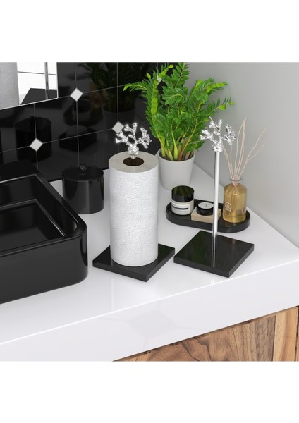 Şık Siyah Kompozit Granit Mermer Kağıt ve Peçetelik, Metal Saplı modelleri