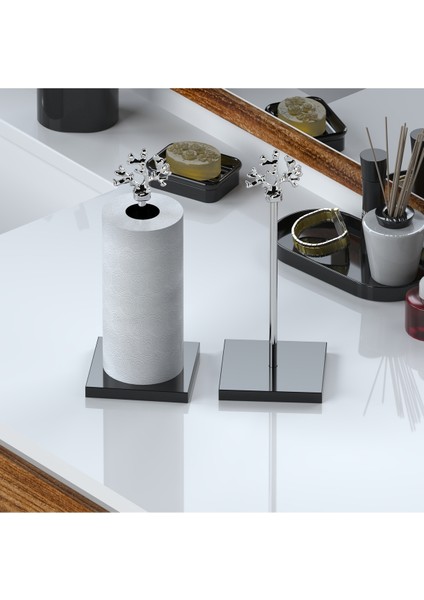 Siyah Kompozit Granit Mermer Peçetelik ve Havluluk, Gümüş Metal Saplı fiyatları