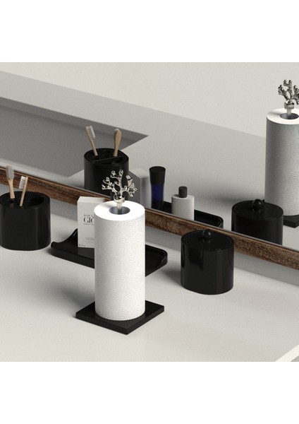 Siyah Kompozit Granit Mermer Peçetelik ve Havluluk, Gümüş Metal Saplı indirimleri