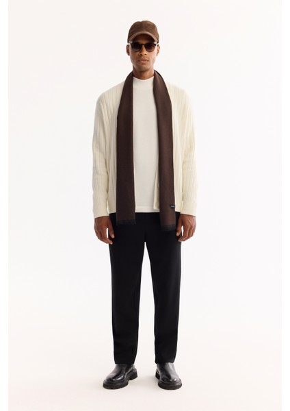 Erkek Ekru Şal Yaka Düğmeli Soft Touch Çizgili Regular Fit Hırka A52Y5042