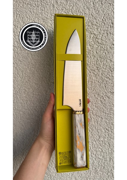 Mermer Desenli Atak Şef Bıçağı, Isim Yazma Hediye, Kaliteli Mutfak Gereci