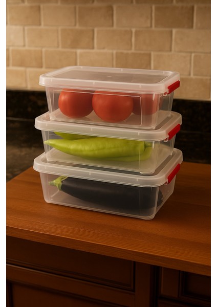 3'lü Sızdırmaz Saklama Kabı Seti, Buzdolabı Düzenleyici, 0,8 Lt, 1,5 Lt, 3 Lt fiyatları