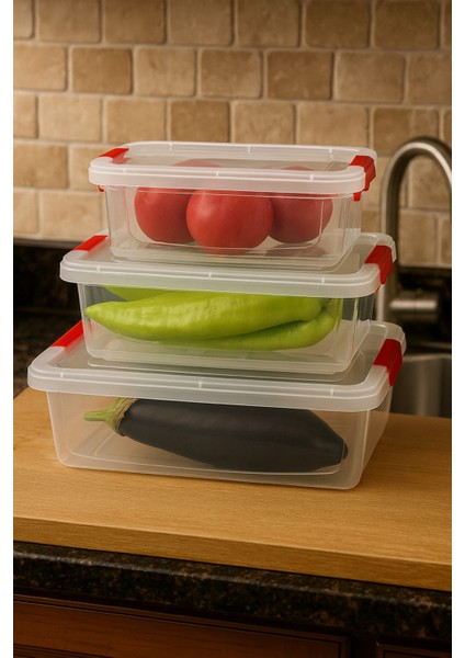 3'lü Sızdırmaz Saklama Kabı Seti, Buzdolabı Düzenleyici, 0,8 Lt, 1,5 Lt, 3 Lt modelleri