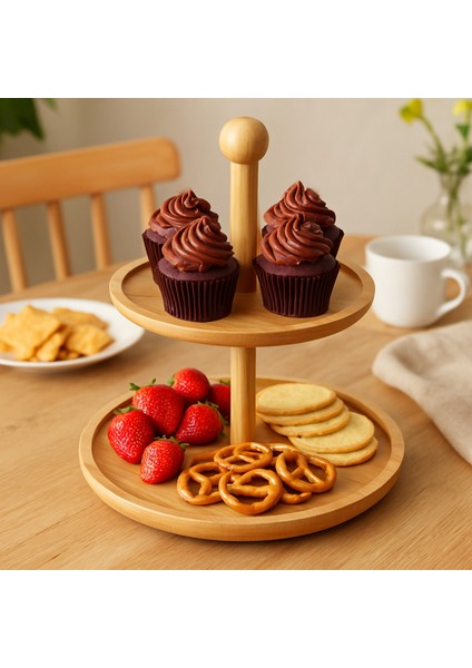 Renkli Çok Katlı Bambu Sunumluk, Kurabiye ve Ikramlık Için Şık Tasarım