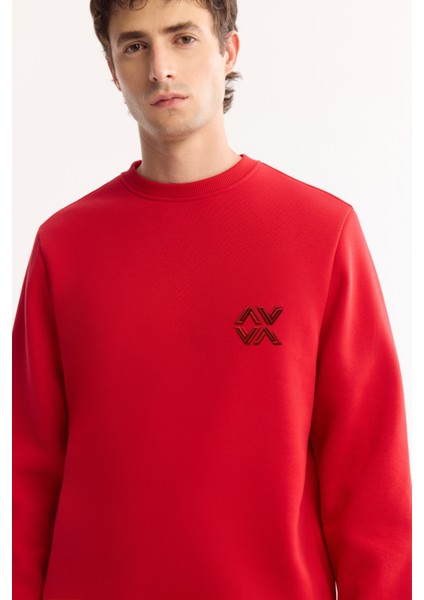 Erkek Kırmızı Bisiklet Yaka Pamuklu Bi-Stretch Basic Regular Fit Sweatshirt A52Y1328 fiyatları